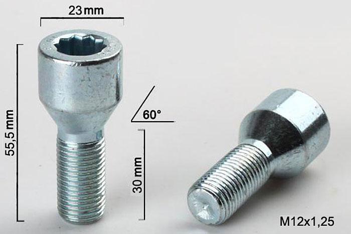 M12x1,25, Wielbout conisch inbus, Draadlengte 30mm, 23mm kopdiameter